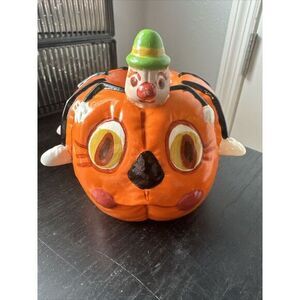 Vintage HALLOWEEN JACK O LANTERN Pumpkin Spider Ceramic‎ Figurine 80's